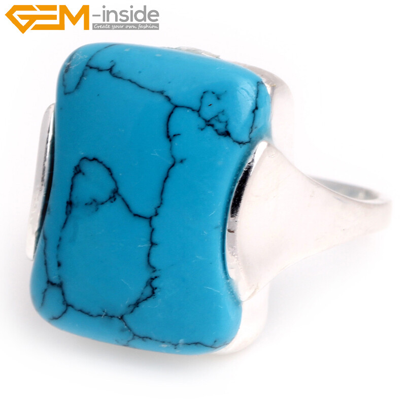 “tibetan Silver Gemstone Rings #7-#9 – Faceted Rectangle Turquoise Cat Eye