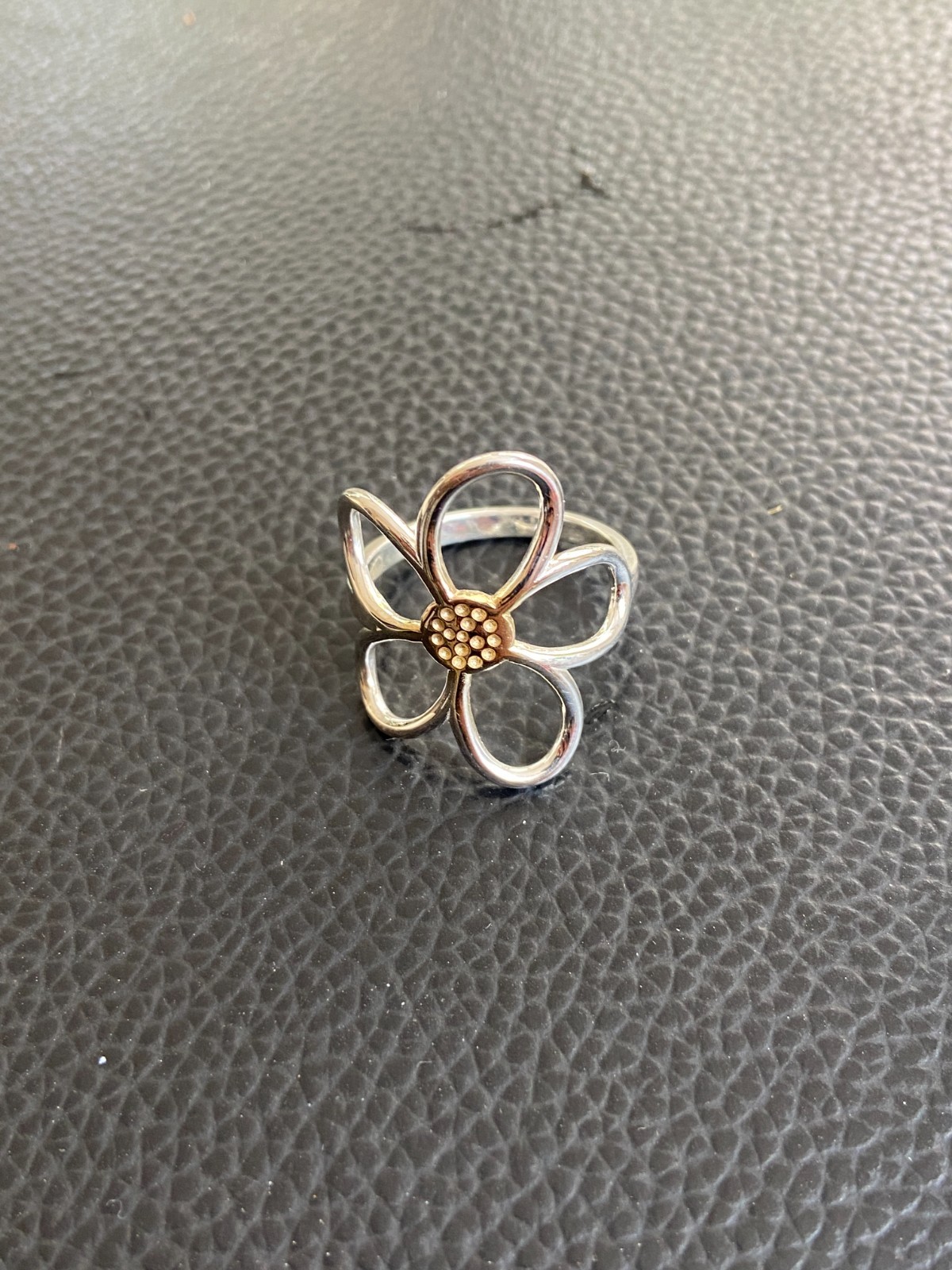 925 Sterling Silver Daisy Flower Ring Two Tone Gold Open Petal Boho Band 4-15US