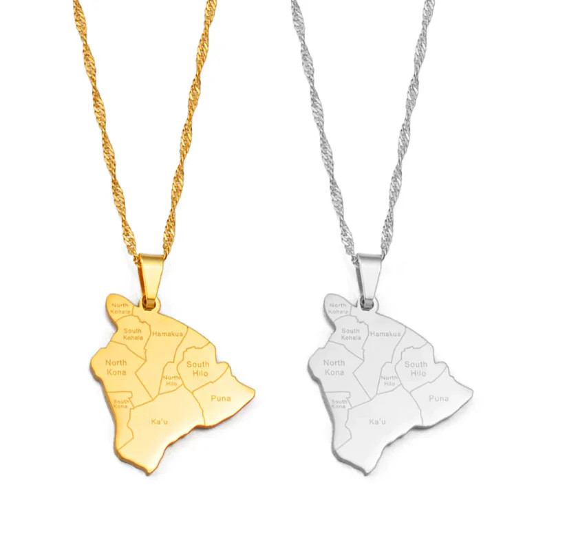 Hawaii Map Pendant Necklace