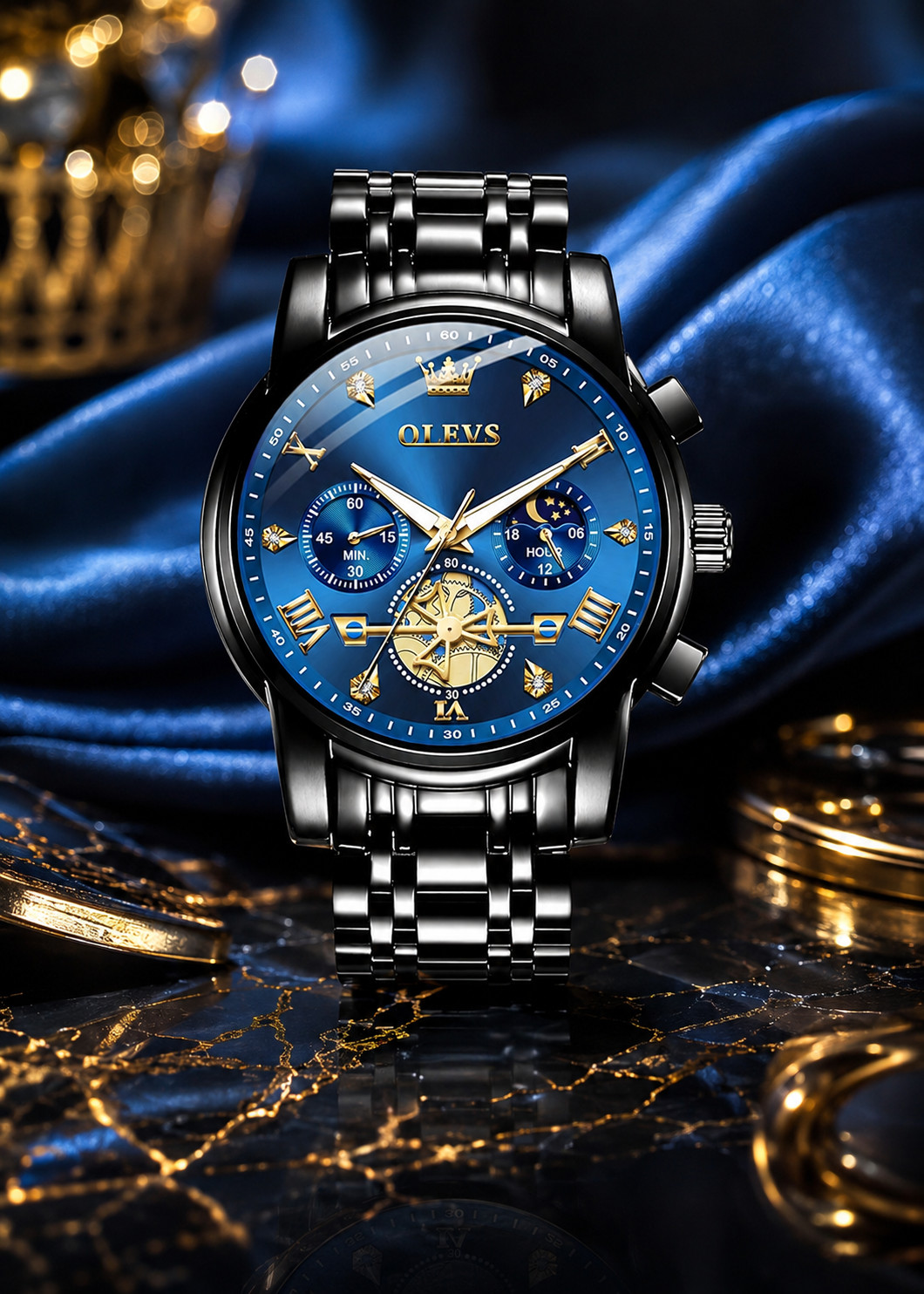 OLEVS Watches Men Stainless Steel Chronograph Watch Luxury Big Face Man Dress Wa