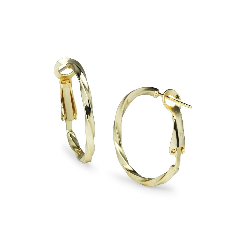 Round Twist Clutchless 2x25mm Hoop Earrings in Gold Plated Sterling Silver