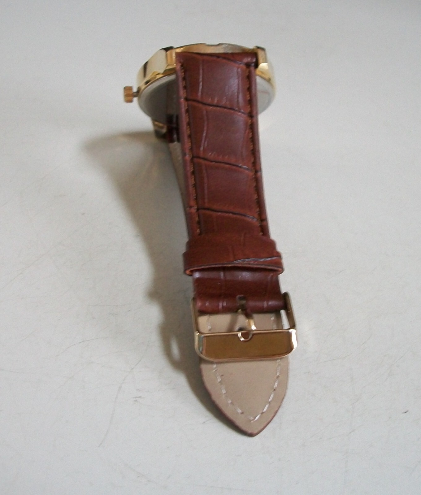 Men’s Gold Or Silver Black Or Brown Leather Band Day & Date Fashion Casual Watch