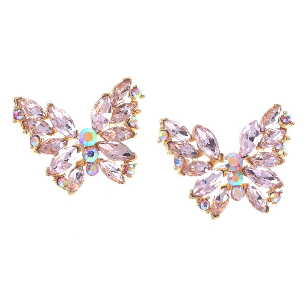 Gold Tone Metal Crystal Rhinestone Butterlfy Post Earring ER2419-PNK