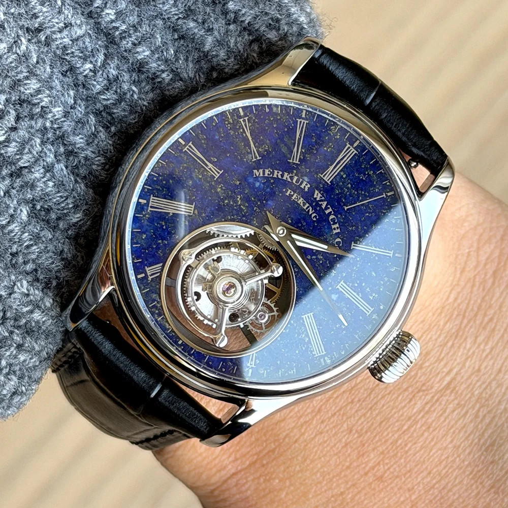 Merkur 100% Tourbillon Watch Men’s Natural Stone Dial Malachite Sapphire Watch