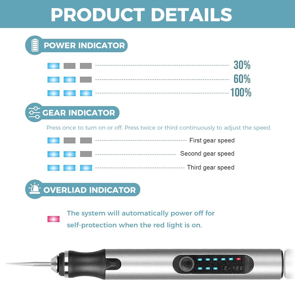 Electric Engraving Pen USB Rechargable 34 Bits Mini DIY Cordless Portable Tool
