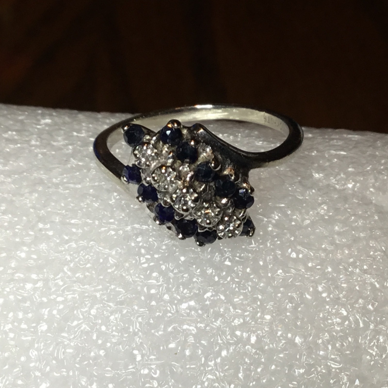 Vintage 10k WG Sapphire & Diamond Waterfall Bypass Cocktail Ring Size 6 2.8g