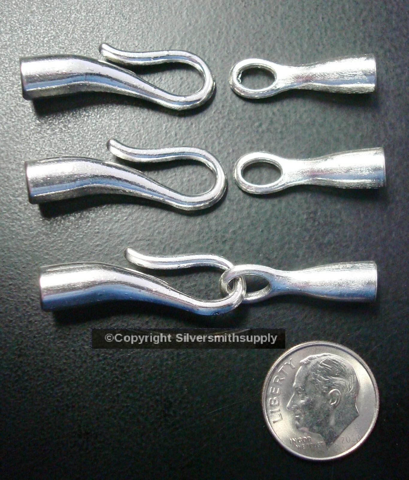 3 Jewelry clasps heavy 50mm hook & eye clasp SILVER plt use 4mm leather FPC244B