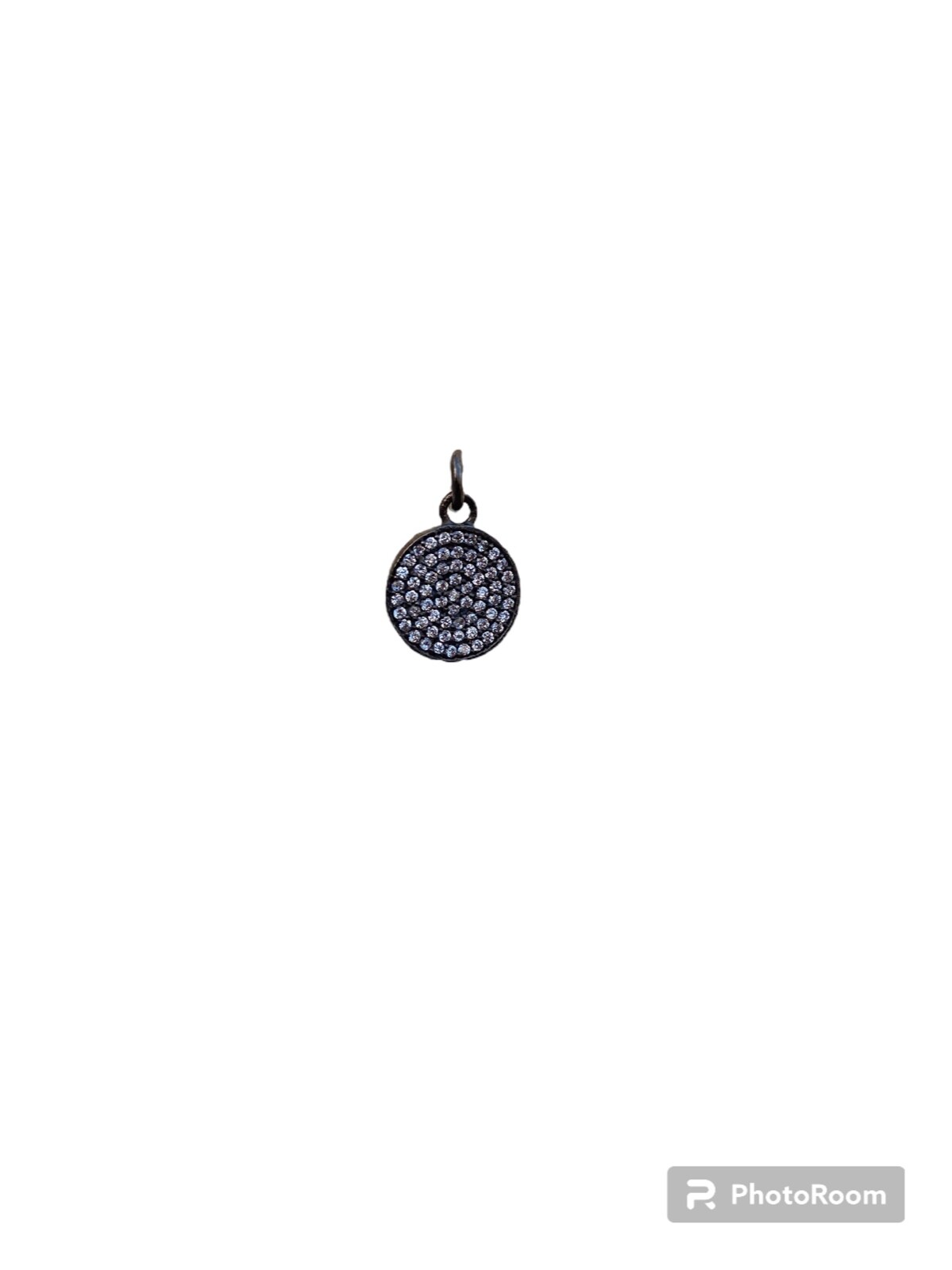 Round Black Oxidized 925 Silver Plated Disc Pendant With CZ Stone Jewelry PD 144