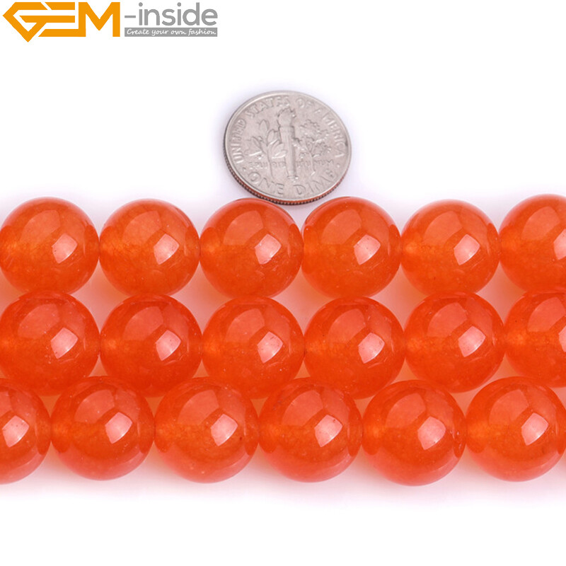 Smooth & Faceted Orange Jade Gemstone Round Beads For Jewelry Making Strand 15″