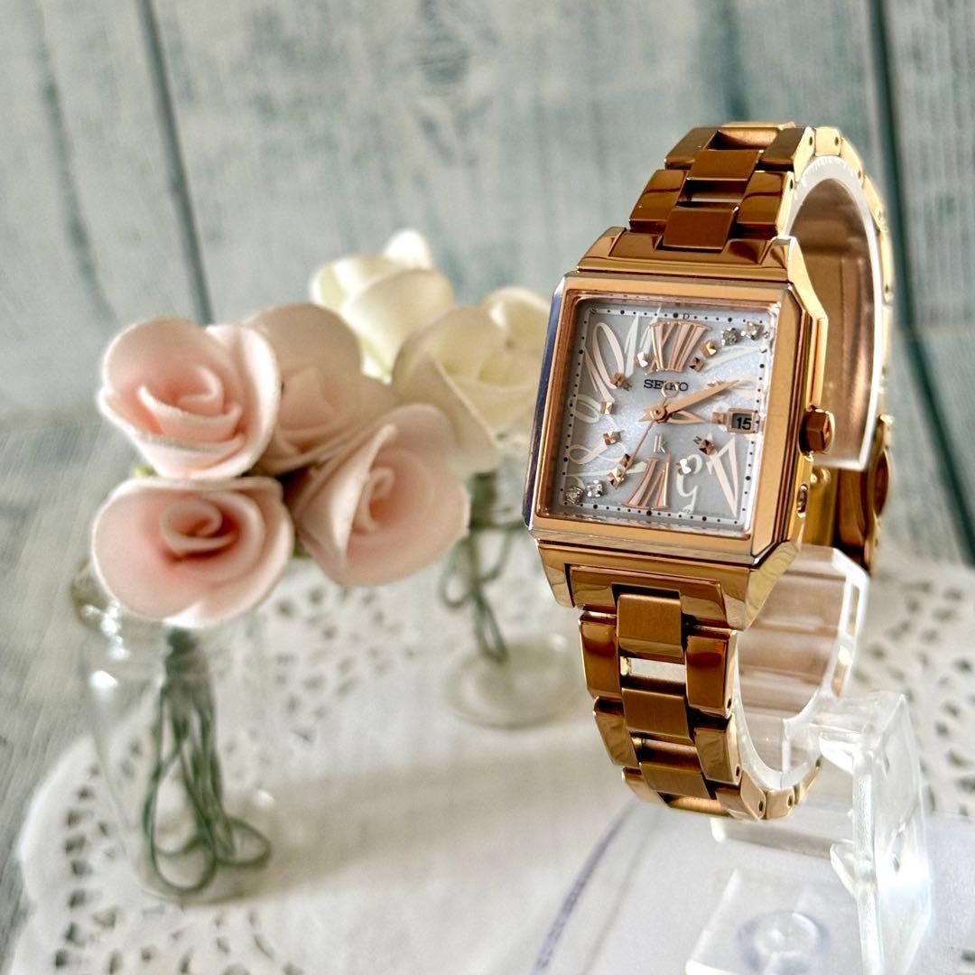 SEIKO LUKIA Women’s Wristwatch SS White Dial Pink Gold Solar Radio 1B22-0AL0