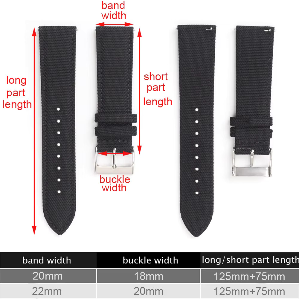 18mm 19mm 20mm 21mm 22mm 24mm Waterproof Sailcloth Watch Strap Two-Sided Nylon