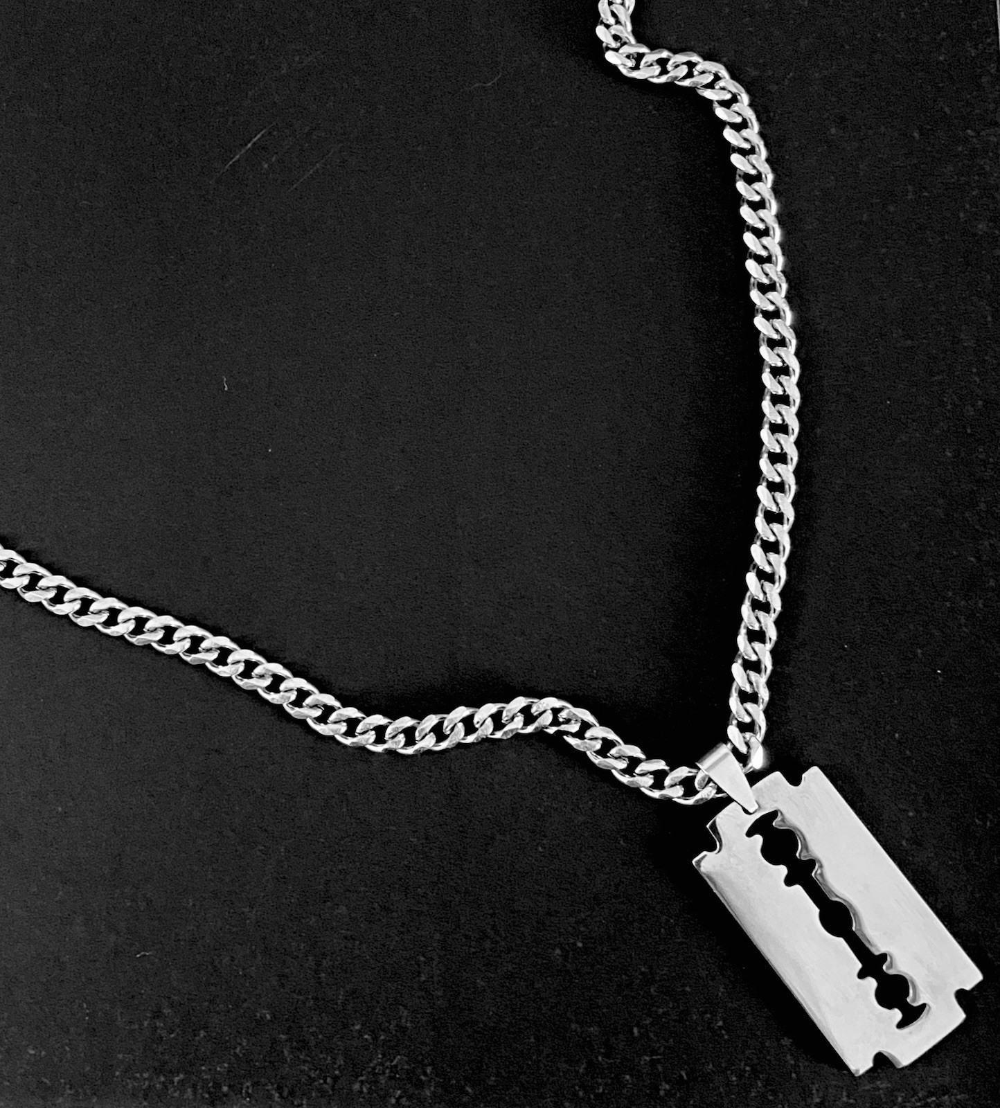 Stainless Steel Razor Blade Pendant Curb Link Chain Necklace Dimebag Neck chain