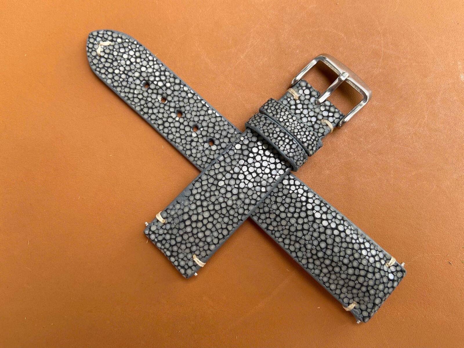 Gray Stingray Leather Watch Strap Band, Size 18mm 19mm 20mm 21mm 22mm 24mm 26mm.