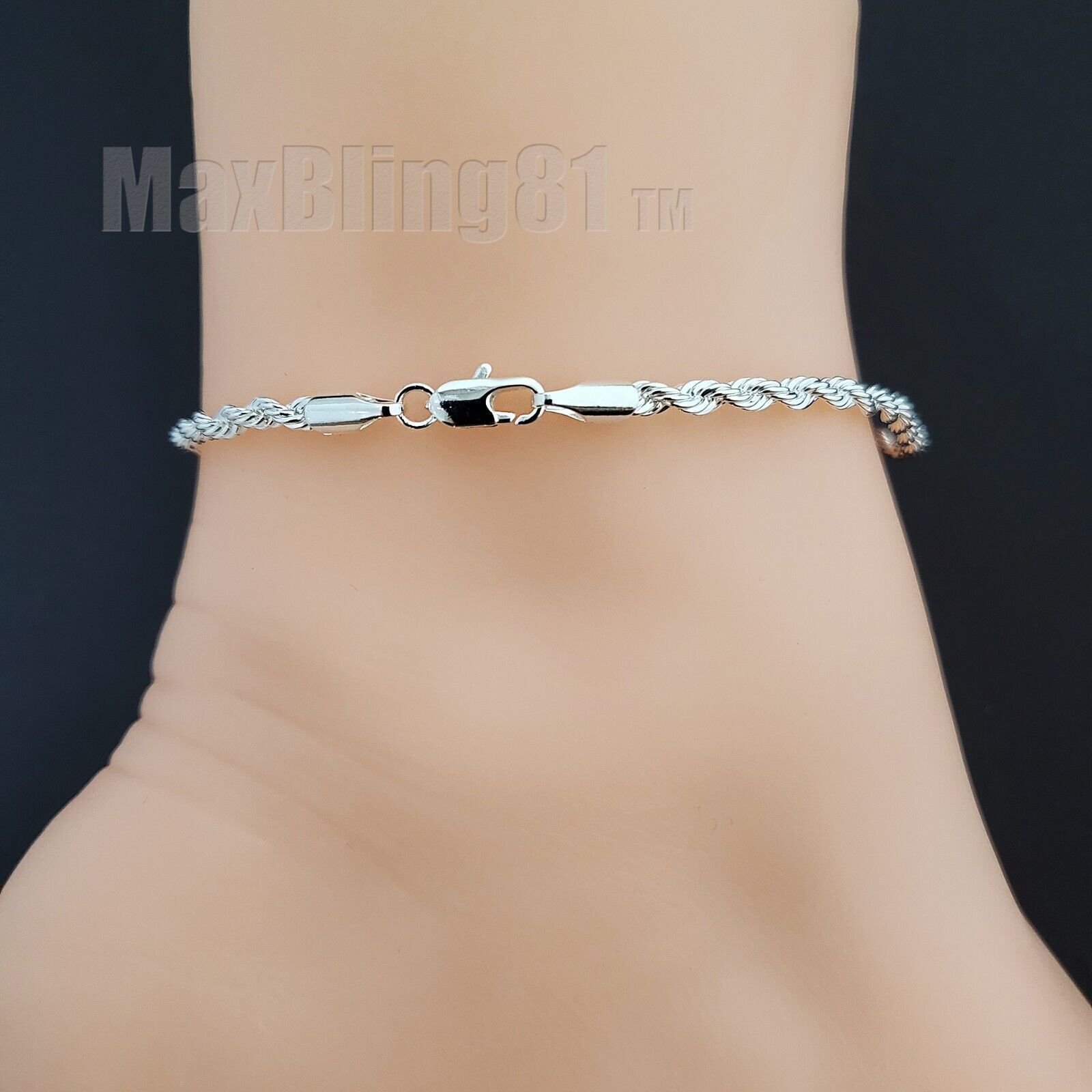 925 STERLING SILVER ROPE CHAIN 2.5mm 10″ FASHION BLING ANKLET BRACELET