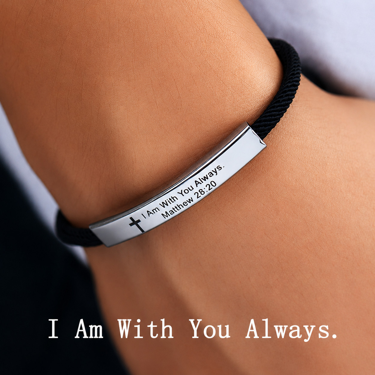Christian Bracelet Cross Bible Verse Matthew 28:20 Faith Gift for Men Women Gift