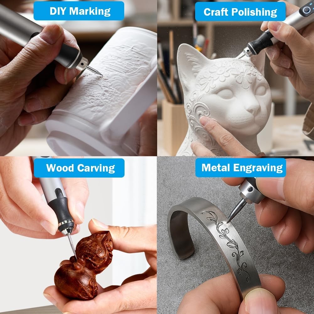 Mini Electric Engraving Pen – USB Rechargeable, 35 Bits, Cordless Rotary Tool fo