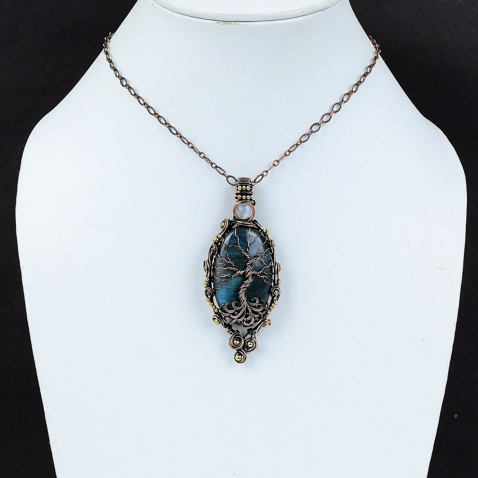 Labradorite Wire Wrapped Tree Of Life Pendant Handcrafted Copper Gift 3.11″
