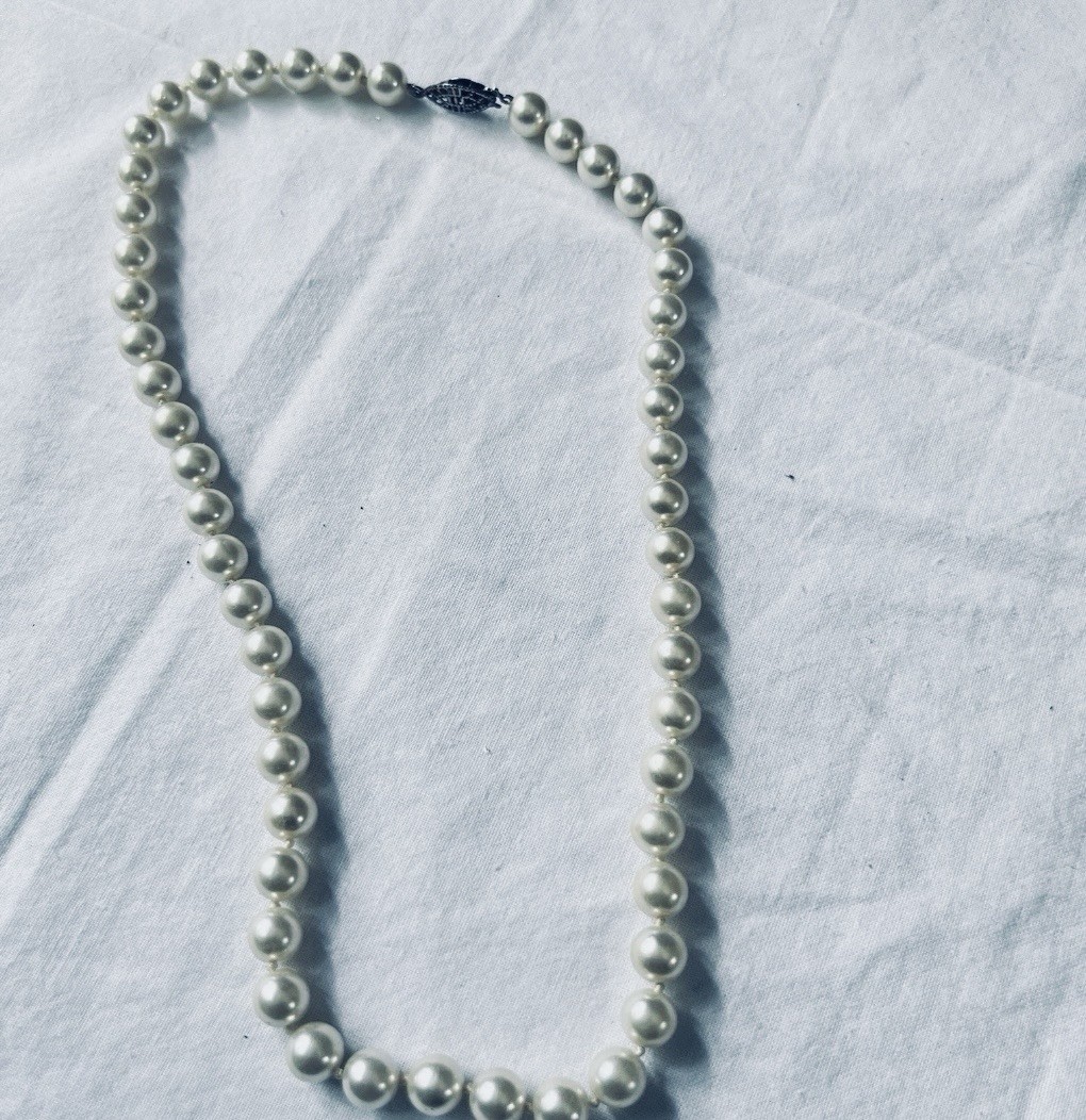 Estate Vintage Classic Knotted Faux Pearl Necklace, 18.5”