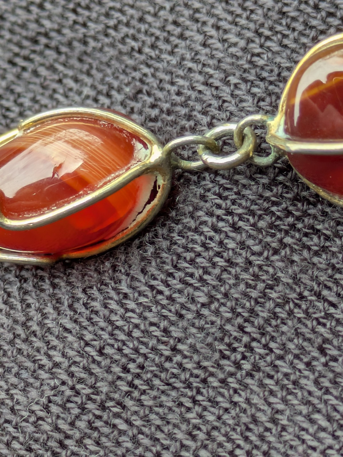 Wire Wrapped Tumbled Banded Agate 32.5″ Necklace ~ Red Orange Brown Gemstone F19