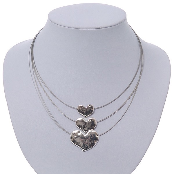 3 Strand ‘Heart’ Wire Necklace In Silver Plating – 36cm Length/ 6cm Extension