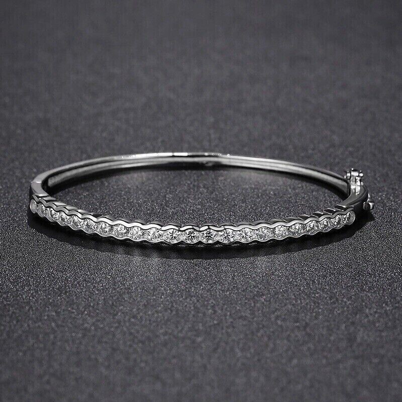 3Ct Round Simulated Diamond Womens Gift Bangle Bracelet 14K White Gold Finish