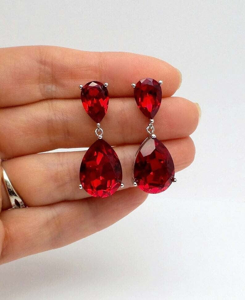 Pear Cut Simulated Garnet Stunning Drop/Dangle Earrings In 14k White Gold Plated