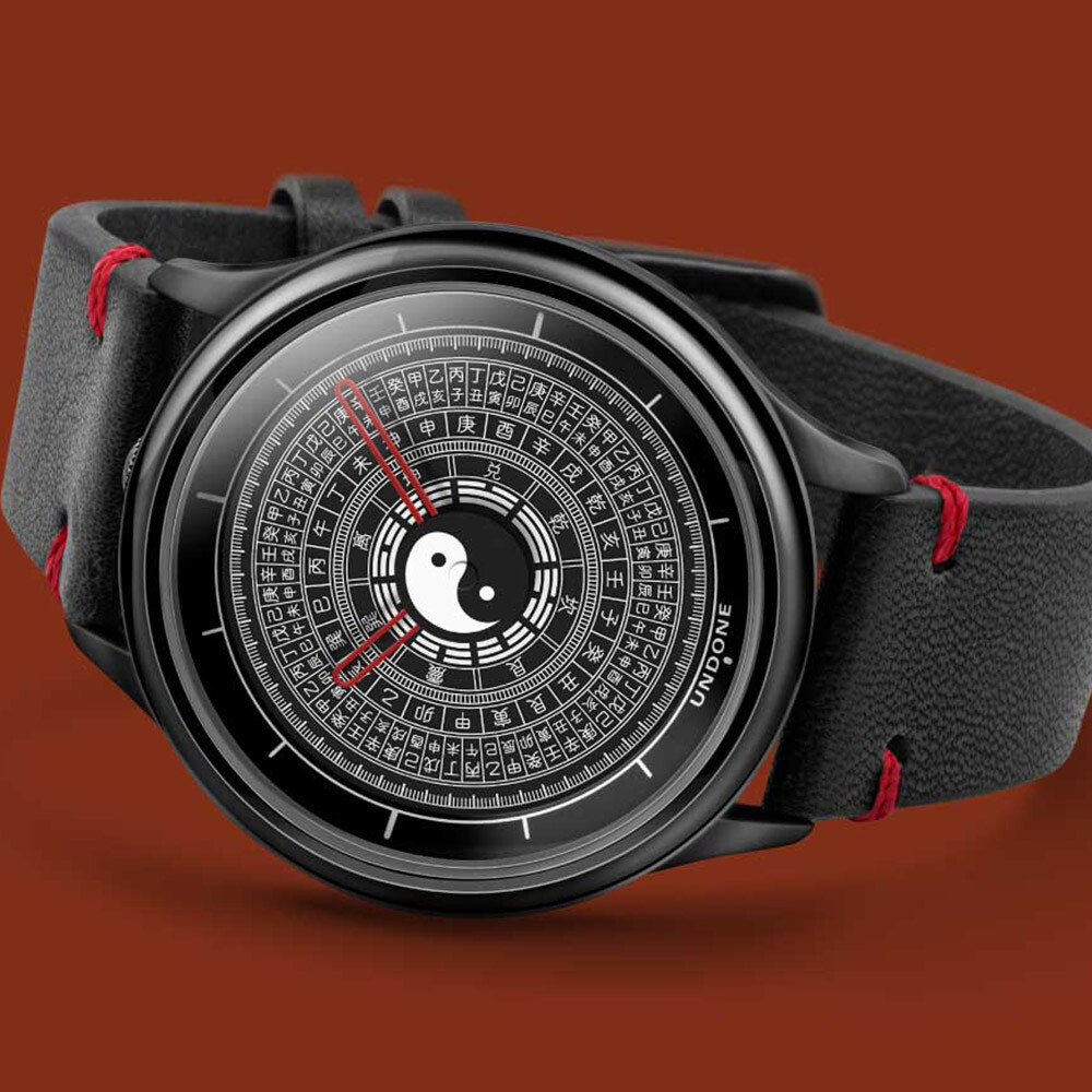 Undone Zen Cartograph Hybrid Meca Quartz Steel White Black Red Leather Unisex Watch