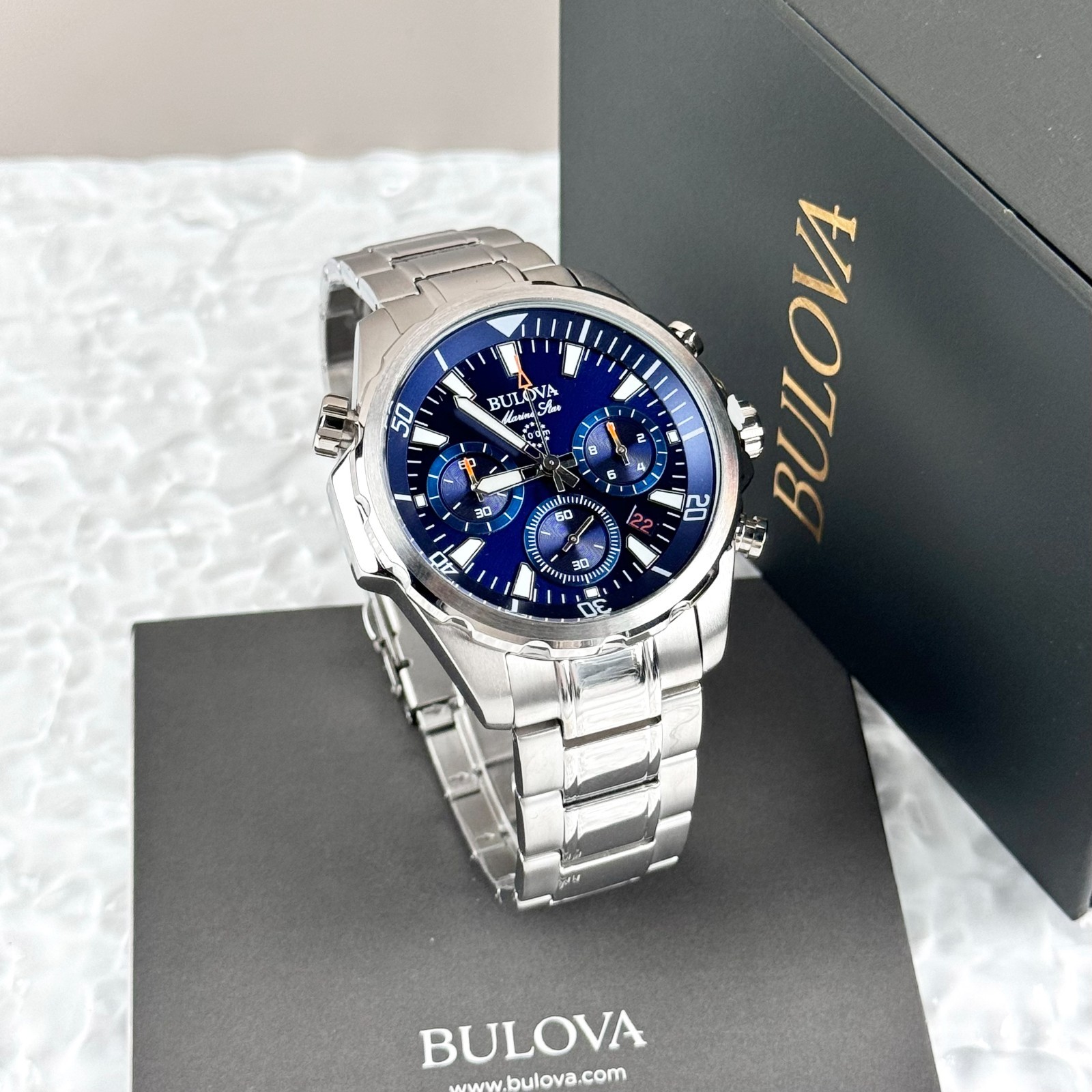 Bulova Men’s Marine Star 43MM Blue Dial 6-Hand Chronograph Quartz Watch 96B256