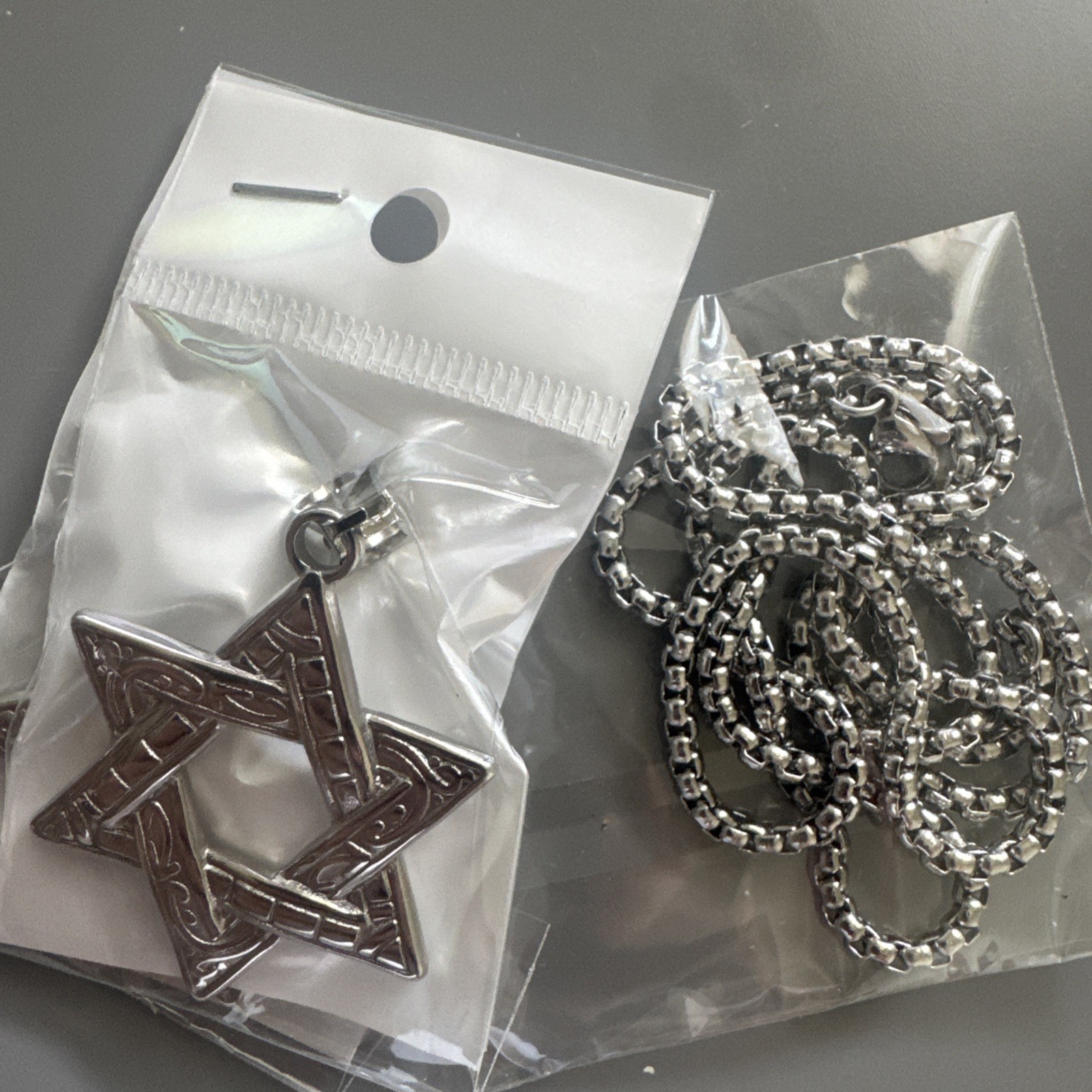 Stainless Steel Hebrew Jewish Israel Star of David Necklace Bar Mitzvah Silver