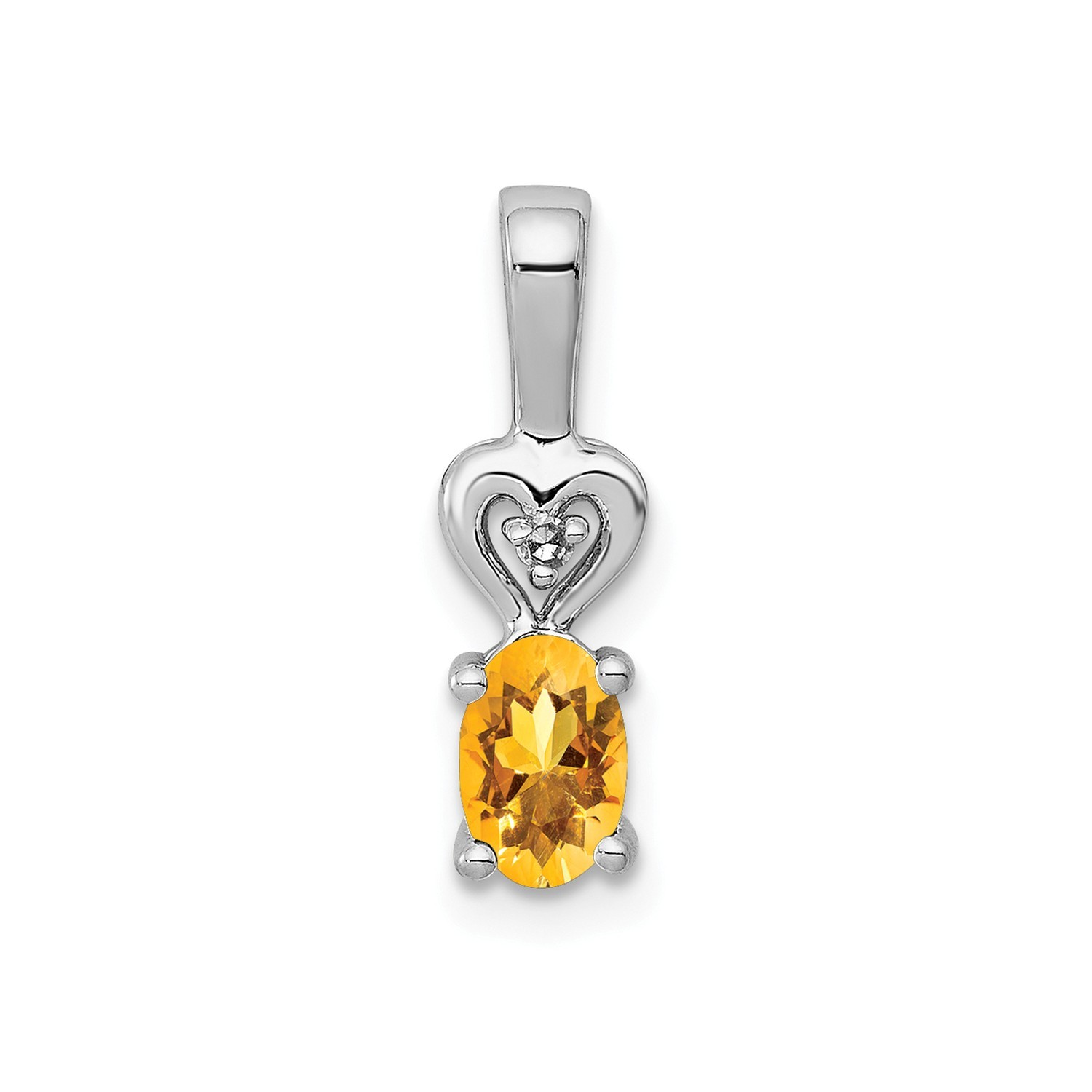925 Sterling Silver Diamond & Citrine November Birthstone Drop Heart Pendant