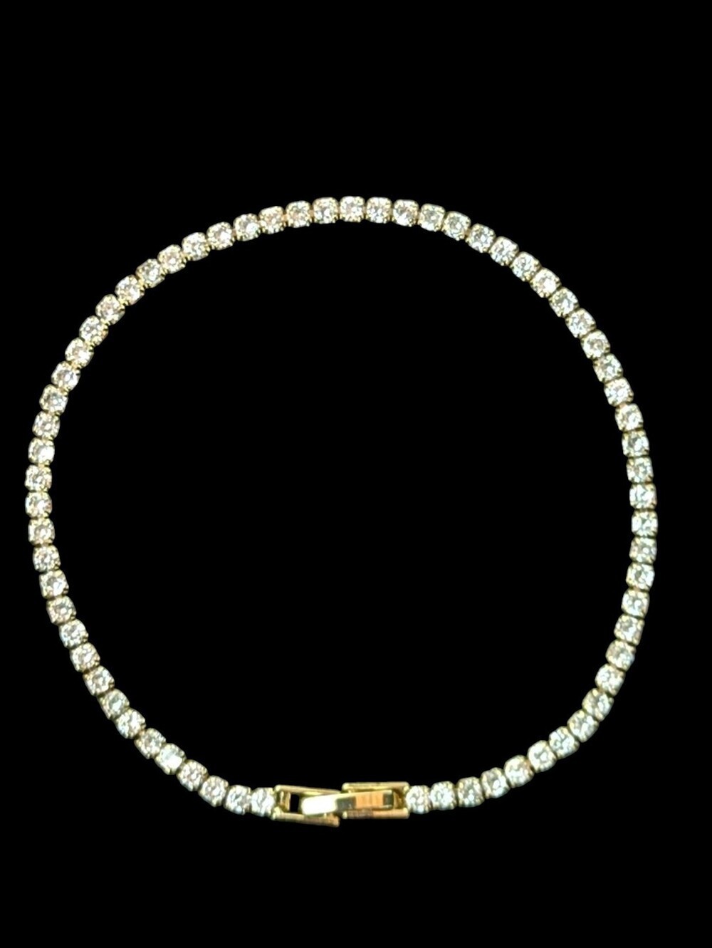 Gold-Tone Clear Crystal Tennis Bracelet or Anklet Jewelry Dainty Luxury 8.5 Inch