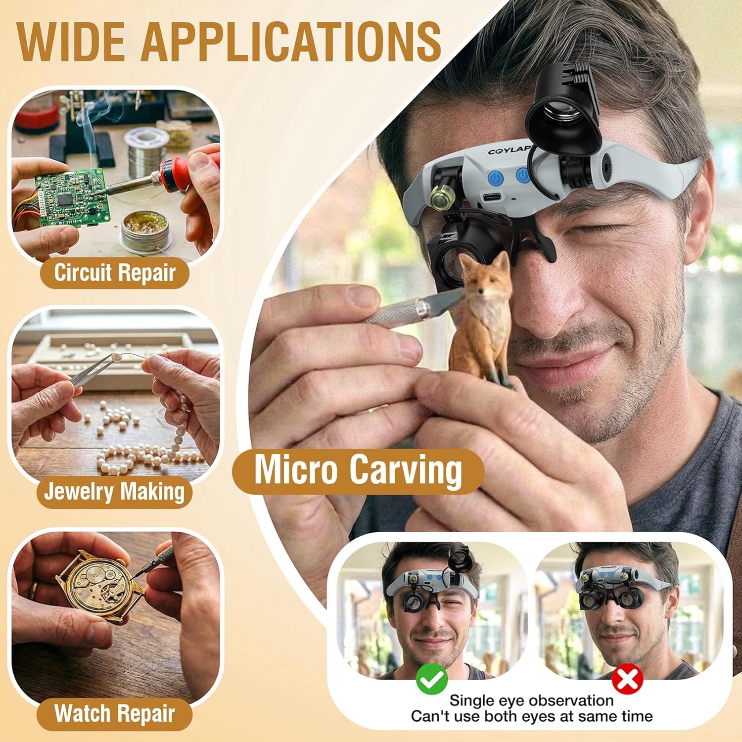 Magnifying Glasses for Close Work, Jewelers Magnifying Glasses with Light & 7 In