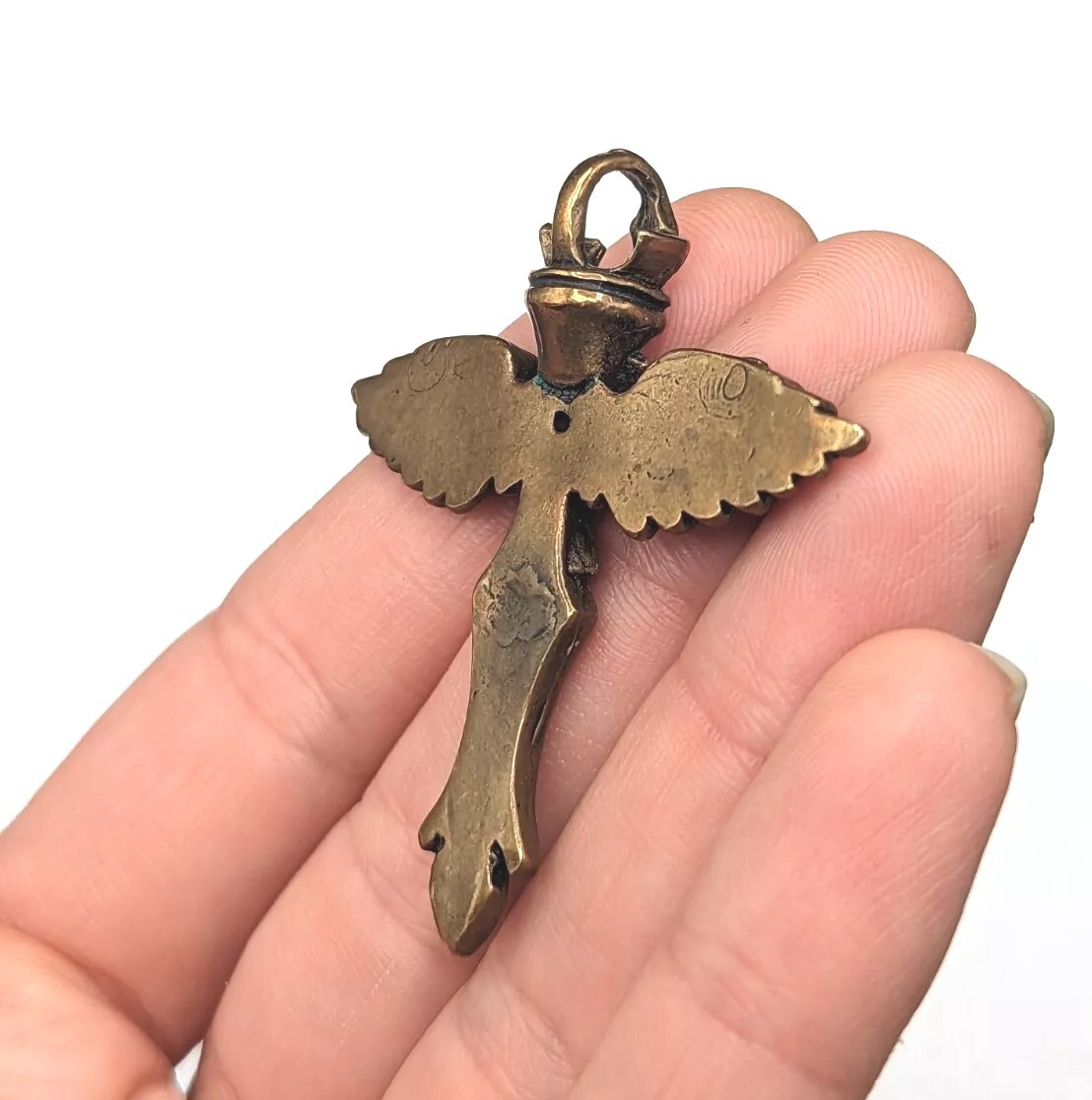 Bronze Tone Eagle Angel Wing Winged Crown Cross Sword Biker Religious Pendant