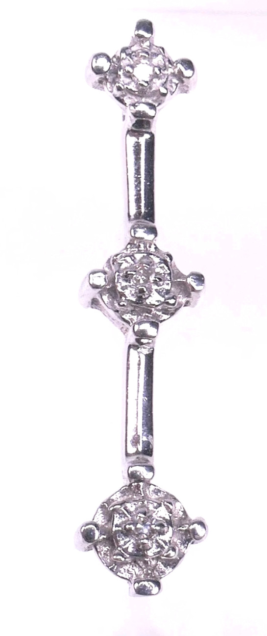 10K White Gold 3-Stone Natural Diamond Vertical Drop Pendant 1.09 Grams