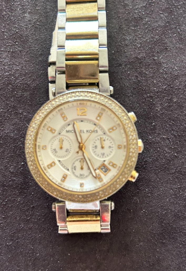 Michael Kors Parker Two-Tone Chronograph Watch MK5626 Crystal Bezel Read