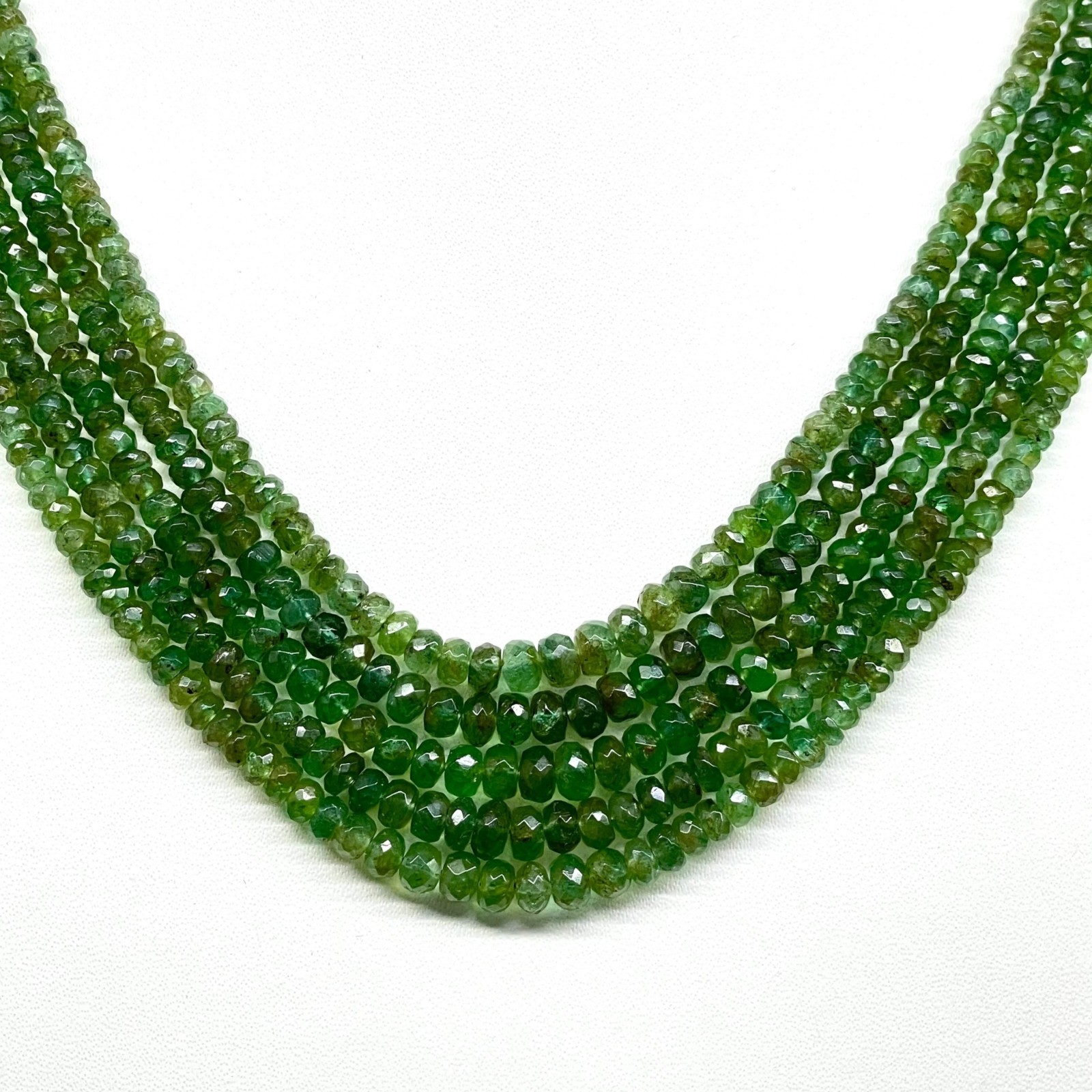 Natural Zambian Emerald Necklace Strand Untreated Faceted Beads 925 Clasp 18 In