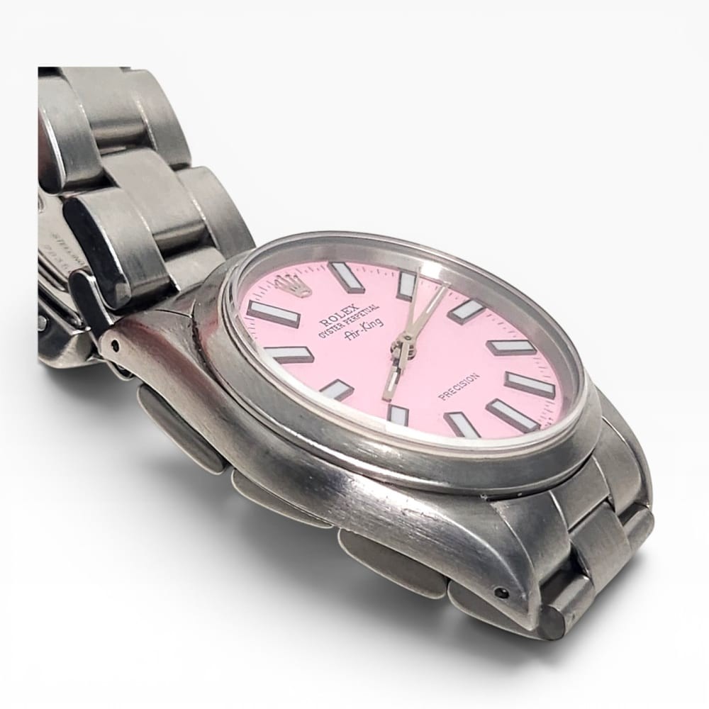 W/Papers 1993 Rolex Air King Precision 34mm Pink Dial Steel Watch 14000