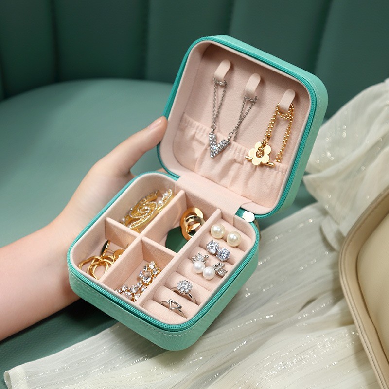 Small PU Leather Jewelry Box Portable Travel Jewellery Ornaments Storage Case