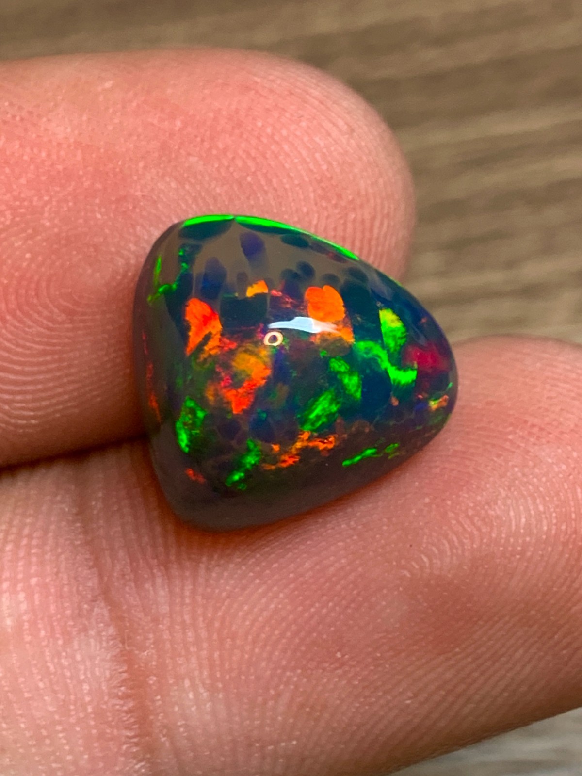 Ethiopian Black Opal Honeycomb Pattern 5crt Pear Cabochon Rainbow Fire Loose Gem