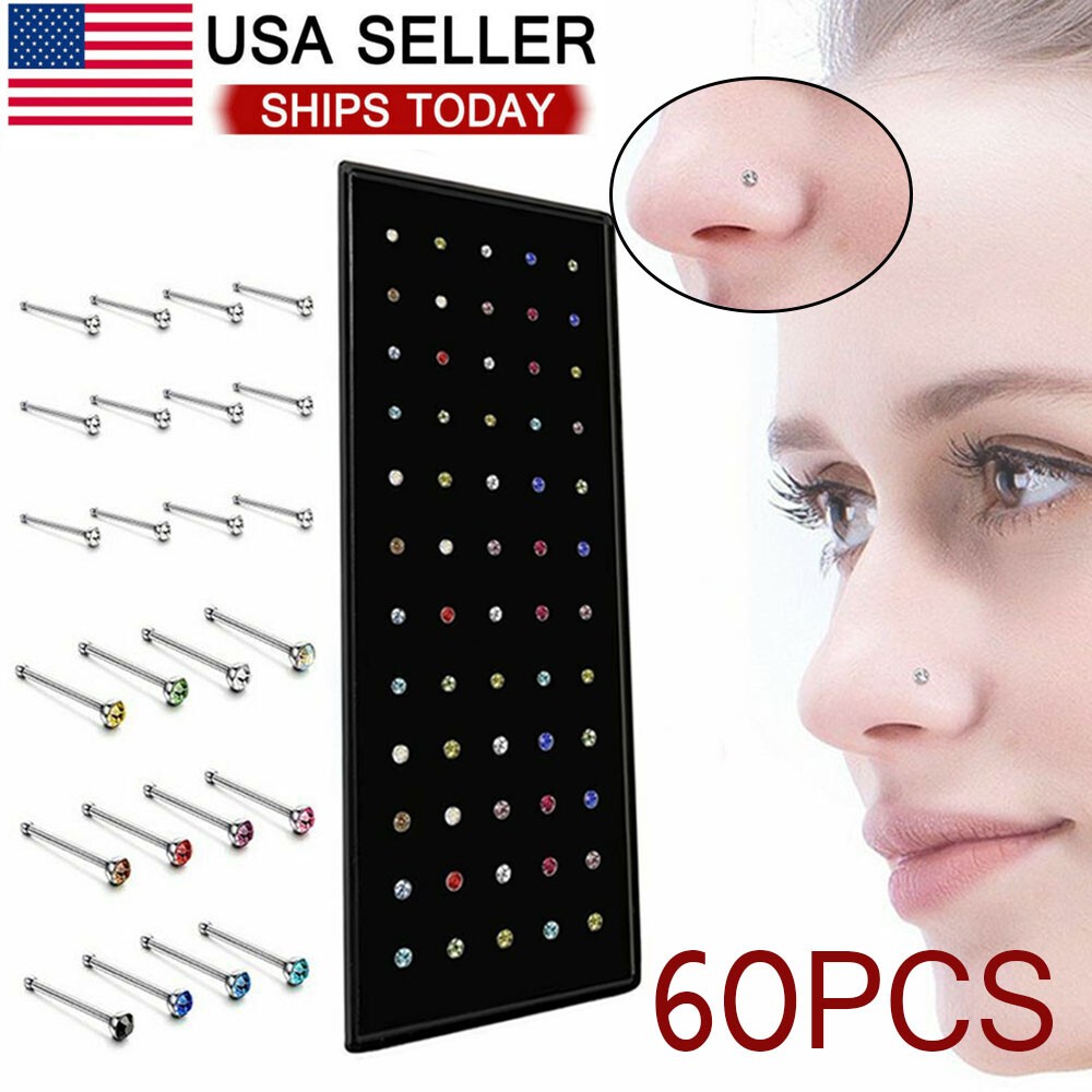 120× Stud Nose Rings Bone Stud Stainless Steel Color Pin Jewelry Piercing Body