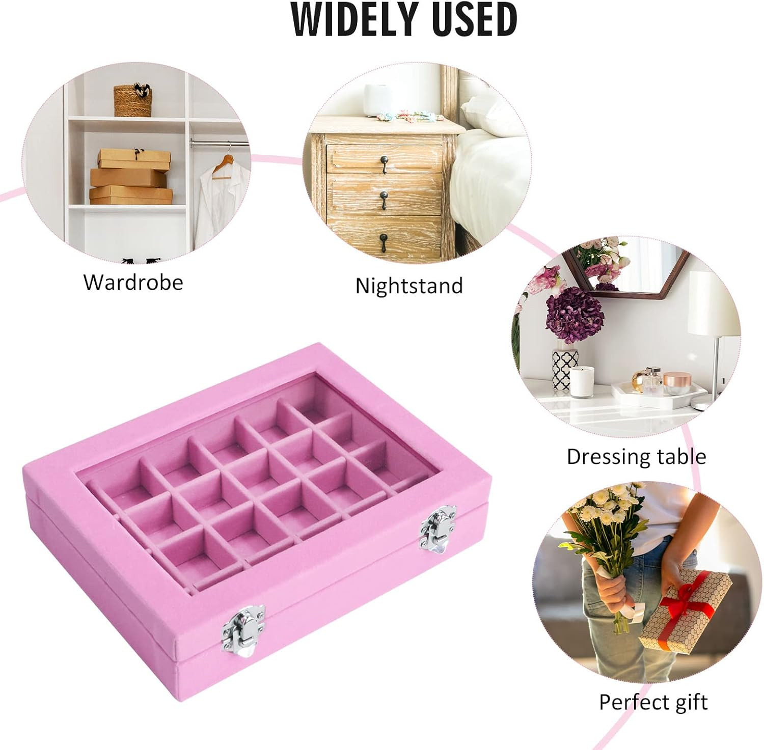 Velvet Jewelry Box 24 Grid Jewelry Ring Display Organiser Box Tray Holder Earrin