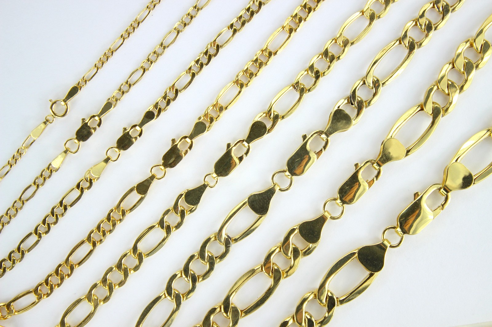 10K Yellow Gold Hollow Figaro Chain Necklace Bracelet 1.9mm-8.5mm/7″ ~ 30″
