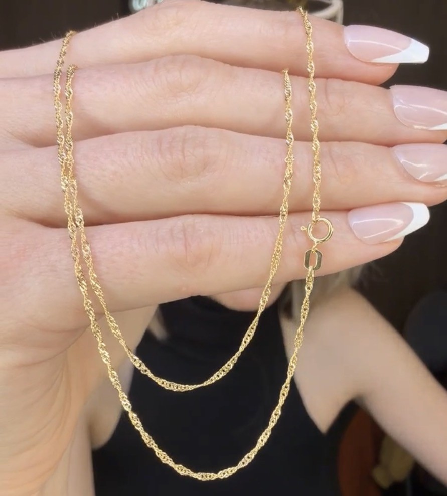 10K Gold Twisted Sigapure Chain Necklace 2mm Width Solid Gold Chain 18 Inches