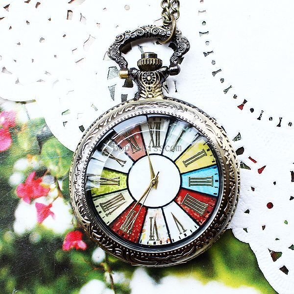 Retro Bronze Tone Wheel Rome Steampunk Quartz Pocket Watch Pendant Necklace