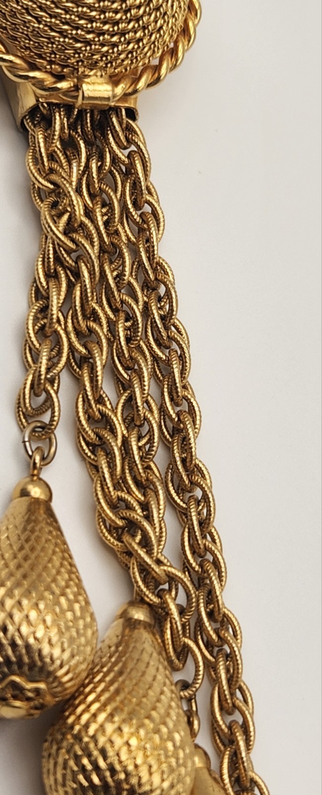 Vintage Gold Tone Lariat Necklace Adjustable Slider Bead Tassel Drop Statement