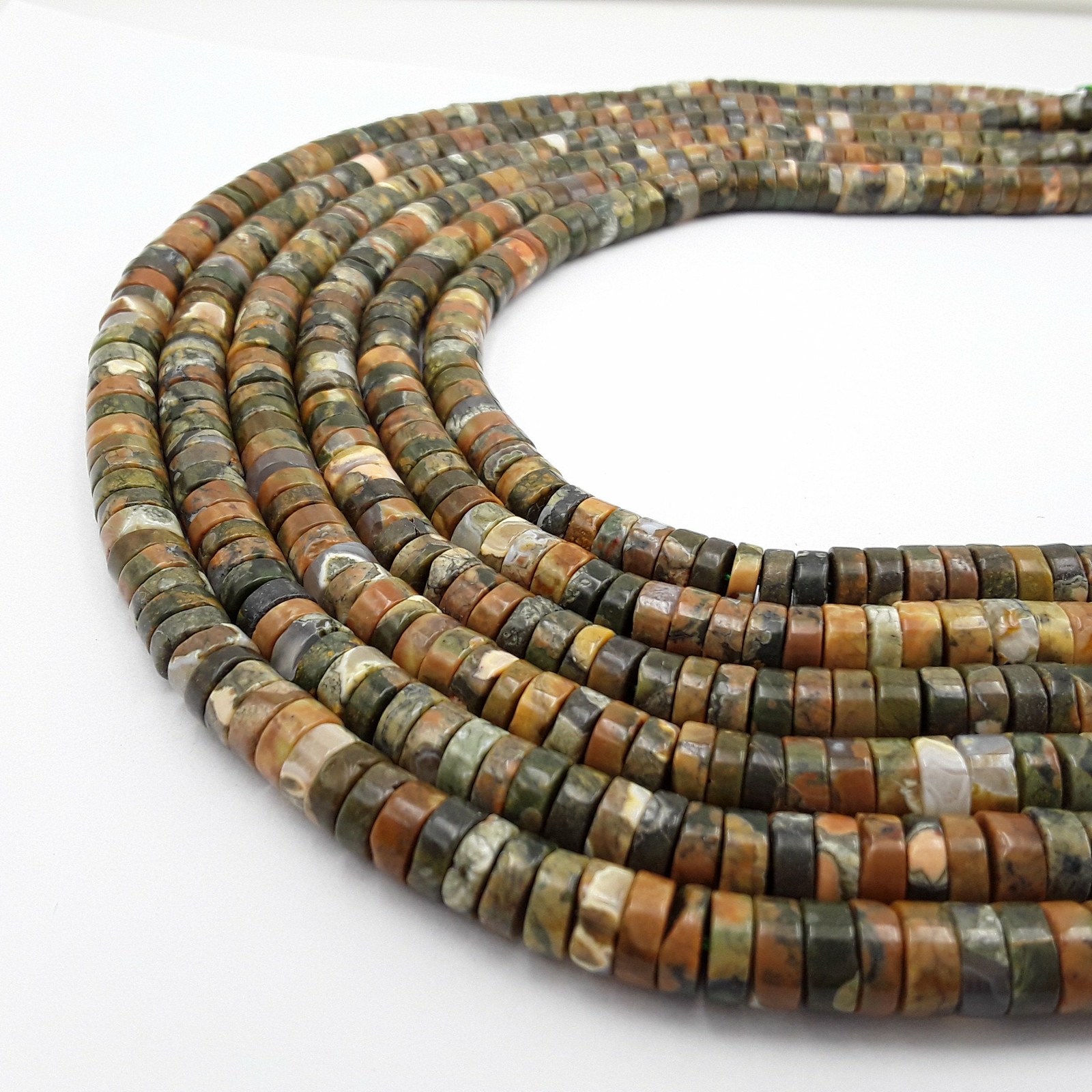 Rainforest Jasper Rhyolite Heishi Disc Beads Size 3x5mm 3x6mm 3x7mm 15.5″ Strand