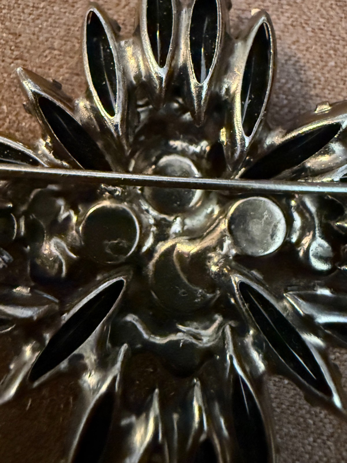 Vintage Black Rhinestone Starburst Brooch/Mid-20th Century/European