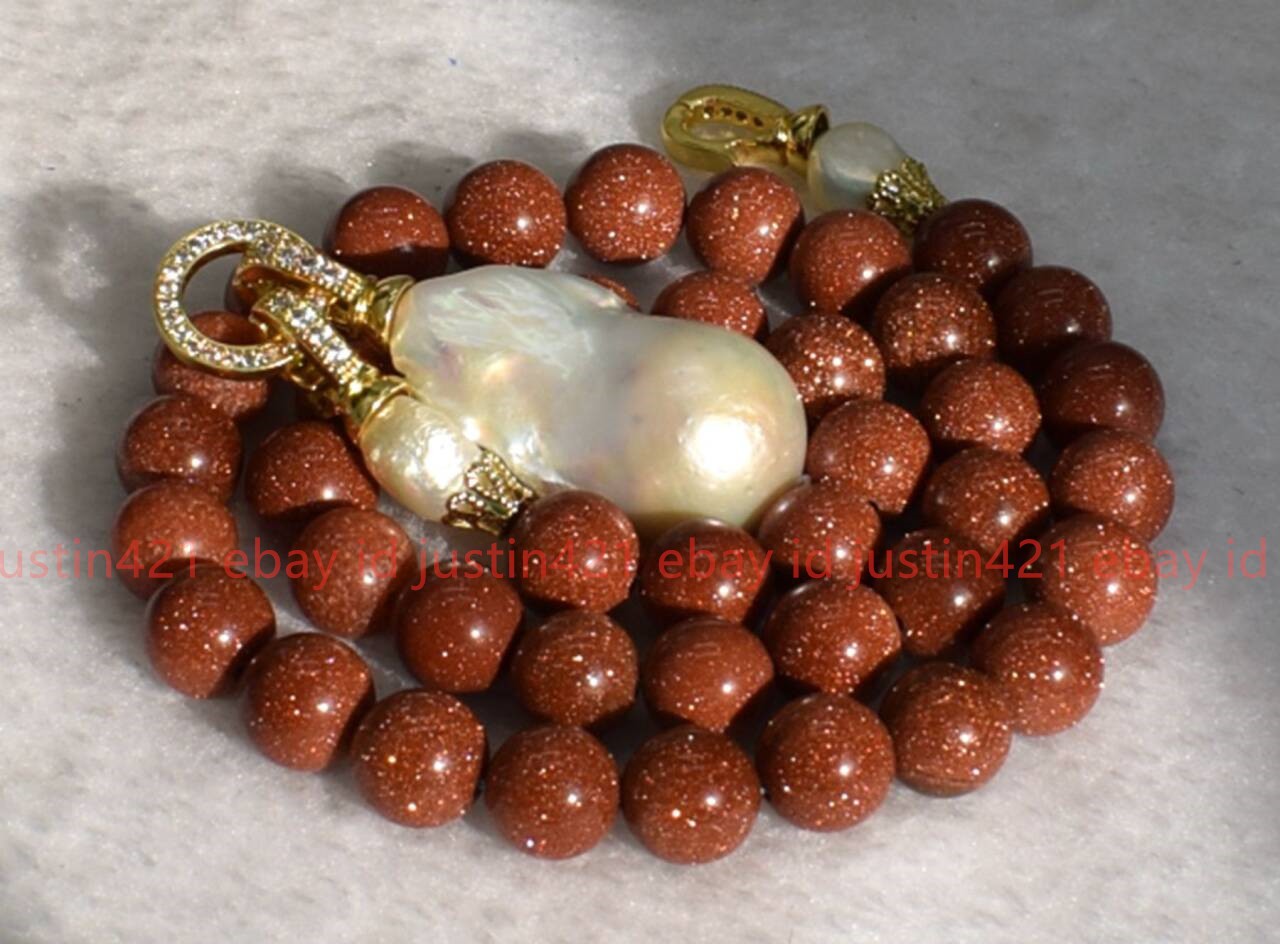 Natural 6/8/10/12mm Gold Sandstone Baroque Pearl Round Gemstons Necklace16-28in