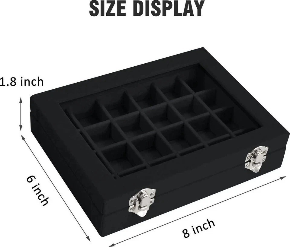 Velvet Jewelry Box 24 Grid Jewelry Ring Display Organiser Box Tray Holder Case