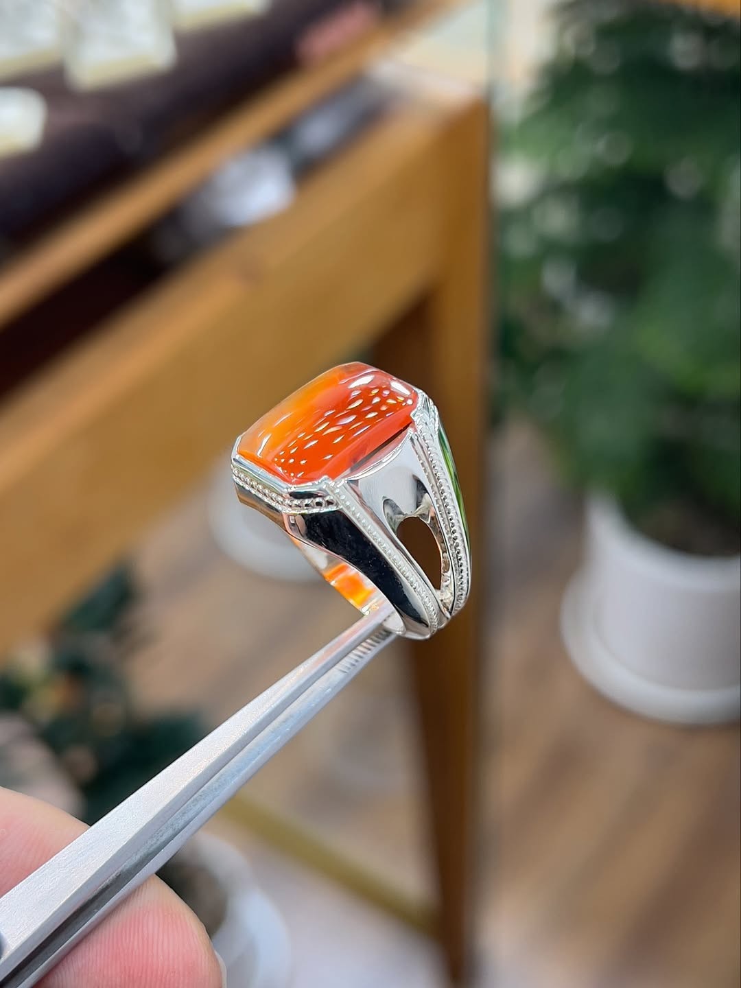 Red Agate Gemstone Silver Ring, Aqeeq Ring, Sterling Silver Handmade 925 silver